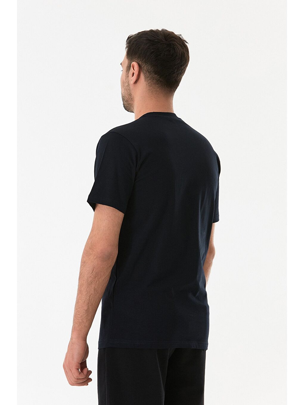 Lacivert Kabartma Baskılı Bisiklet Yaka Tişört-3