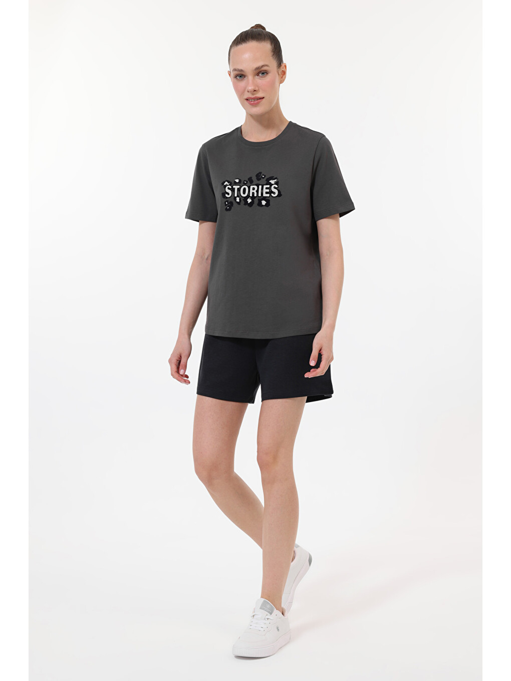 WL 11POWER Gri Kadın Kısa Kol T-Shirt-2