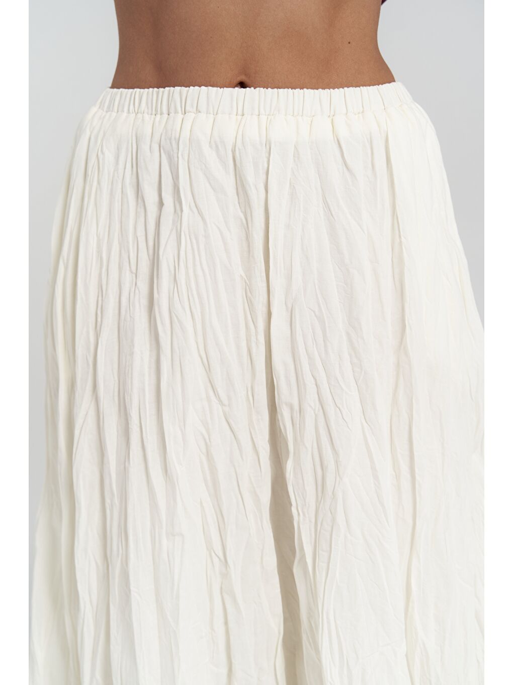 Jayla Kırışık Detay Uzun Ekru Etek-5