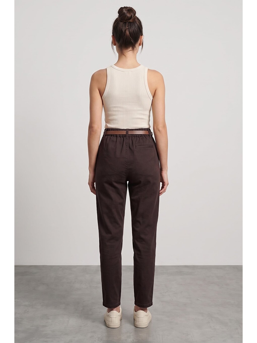 Kahverengi Kemerli Cepli Gabardin Pantolon-2