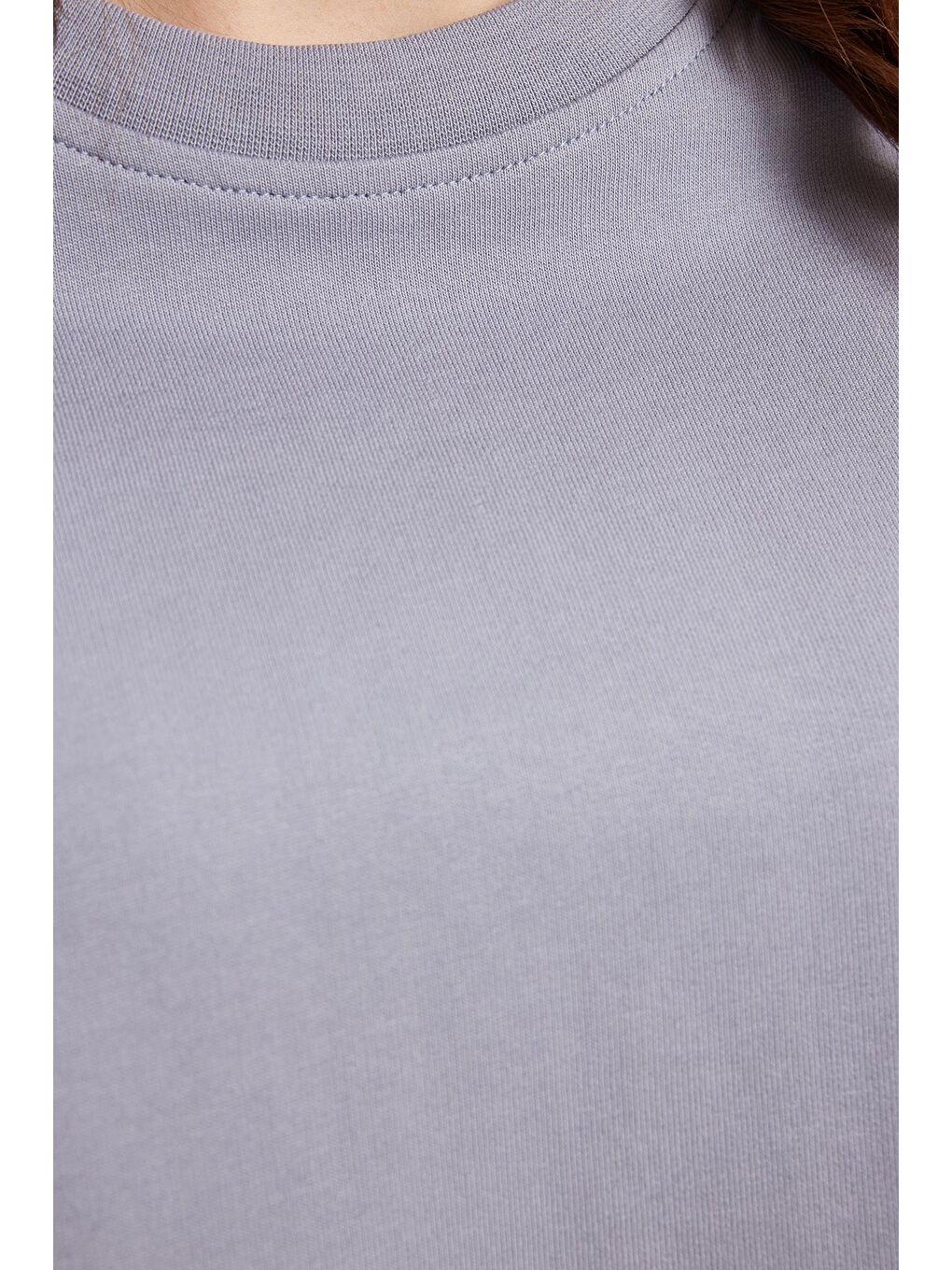 Kadın Oversize Geniş Kesim %100 Pamuk 2 İplik Bisiklet Yaka Açık Gri Sweatshirt-3