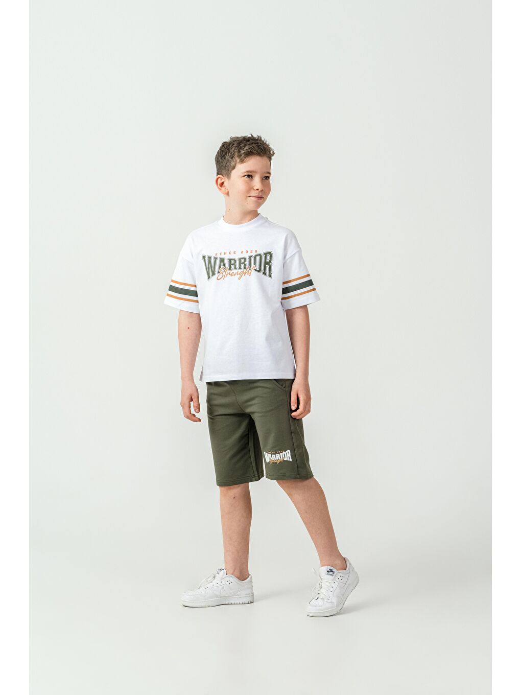 Haki Warrior Strenght Baskılı Erkek Çocuk Şort - Tişört Takımı-1