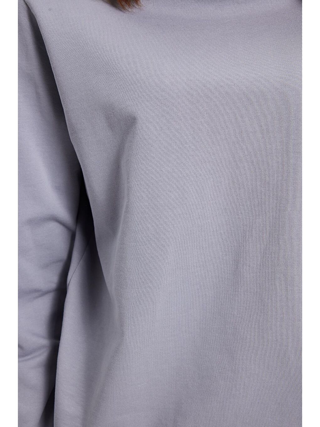 Kadın Oversize Geniş Kesim %100 Pamuk 2 İplik Bisiklet Yaka Açık Gri Sweatshirt-4