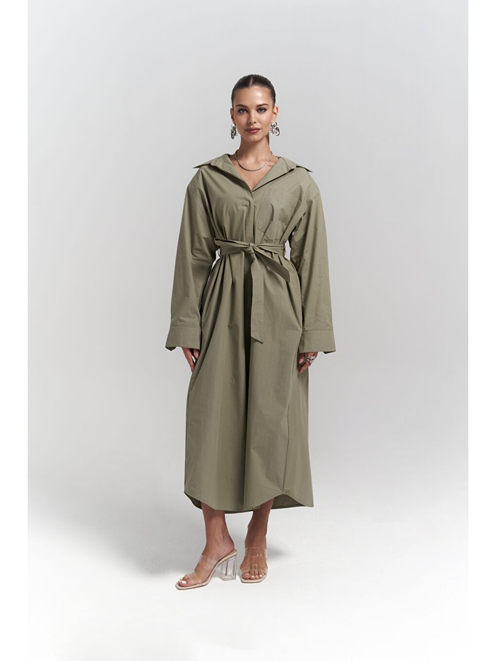 Belsay Trençkot Haki Elbise-1