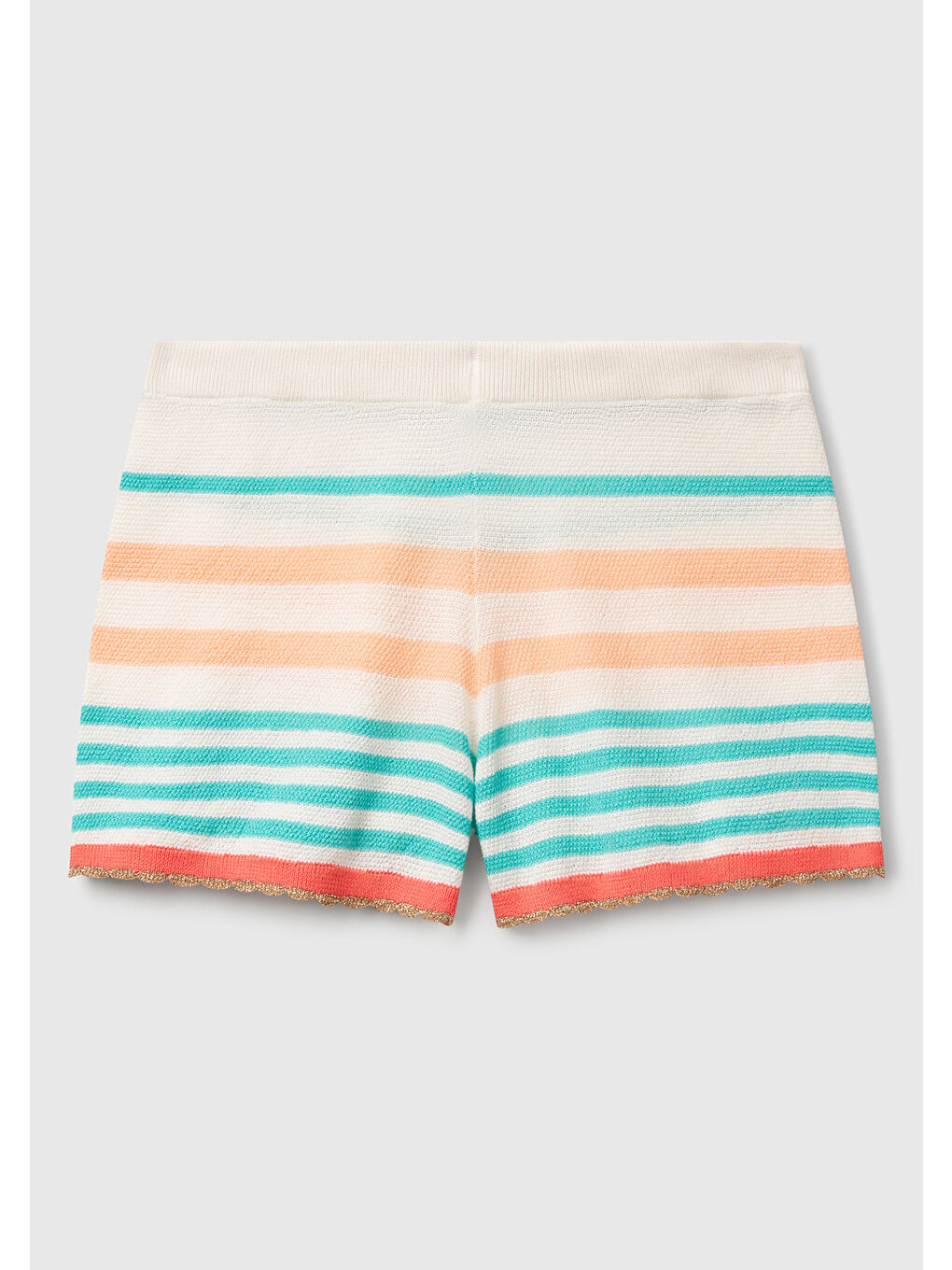 Kadın Açık Mavi Pamuk Karışımlı Çizgili Paça Detaylı Triko Şort-1