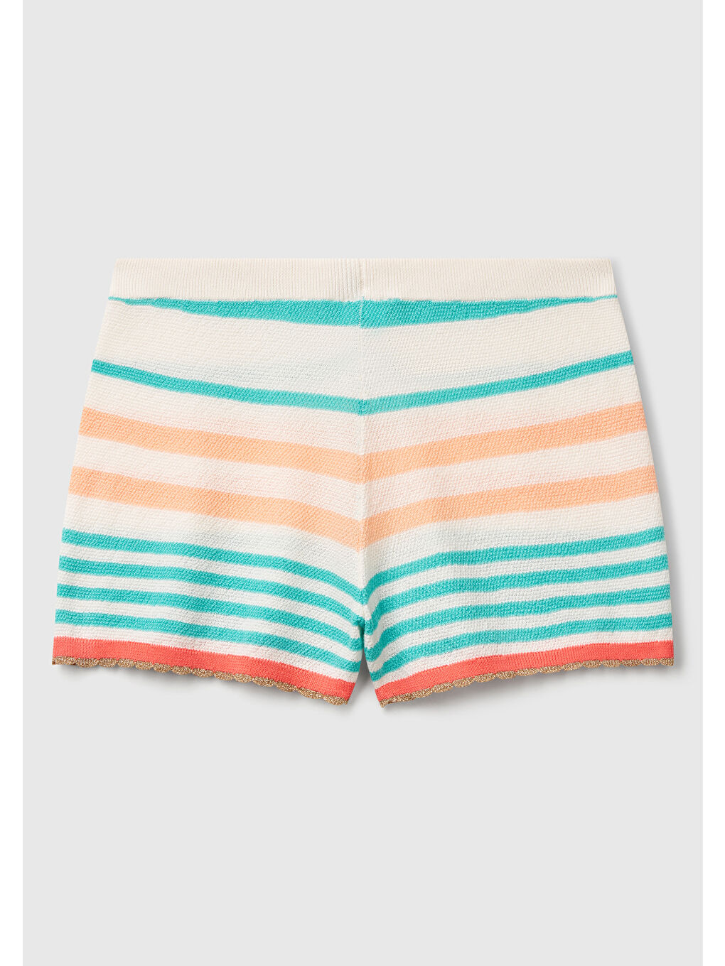 Kadın Açık Mavi Pamuk Karışımlı Çizgili Paça Detaylı Triko Şort-3