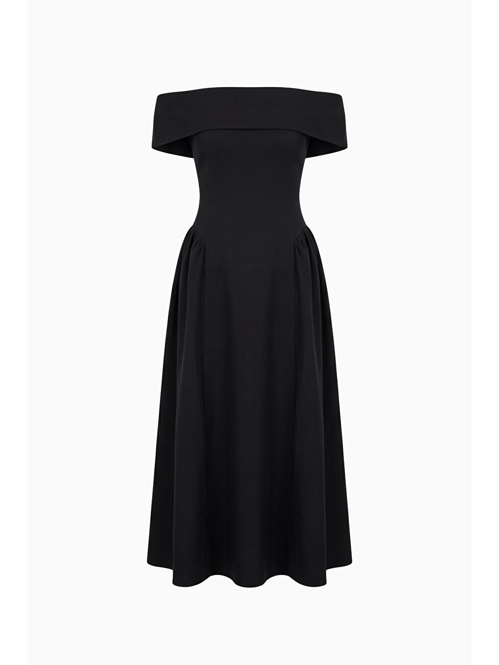 Kadın Siyah Kayık Yaka Midi Davet Elbisesi-6