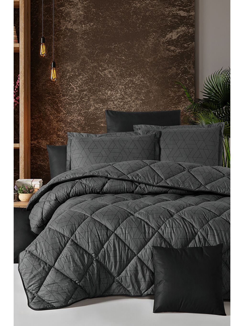 %100 Pamuk Çift Kişilik Uyku Seti̇ Monza Antrasit-2