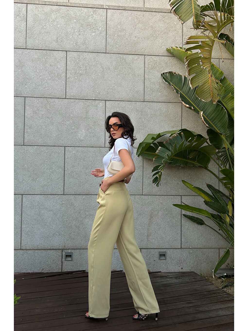 Kadın Sarı Yüksek Bel Pantolon 1017-1515-6