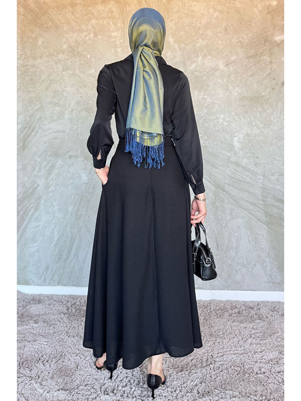 Siyah Tesettür Keten Etek-3