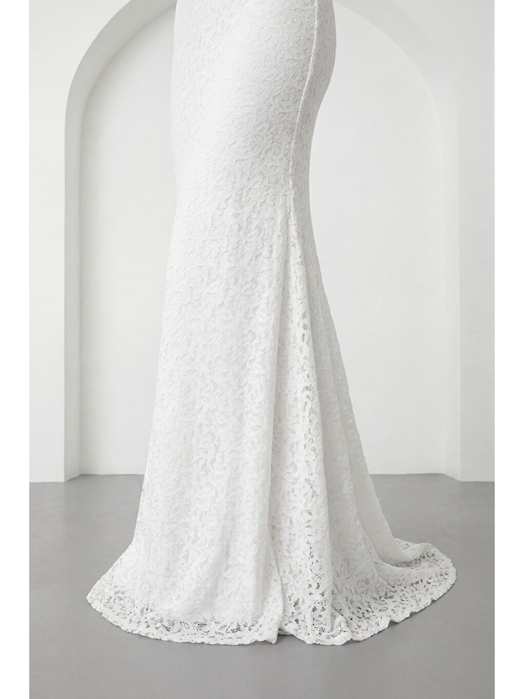 Kadın Beyaz Uzun Kol Dantelli Davet Elbisesi-3