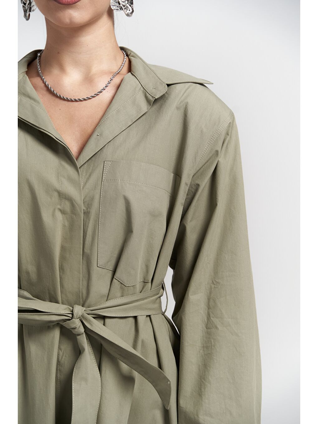 Belsay Trençkot Haki Elbise-5