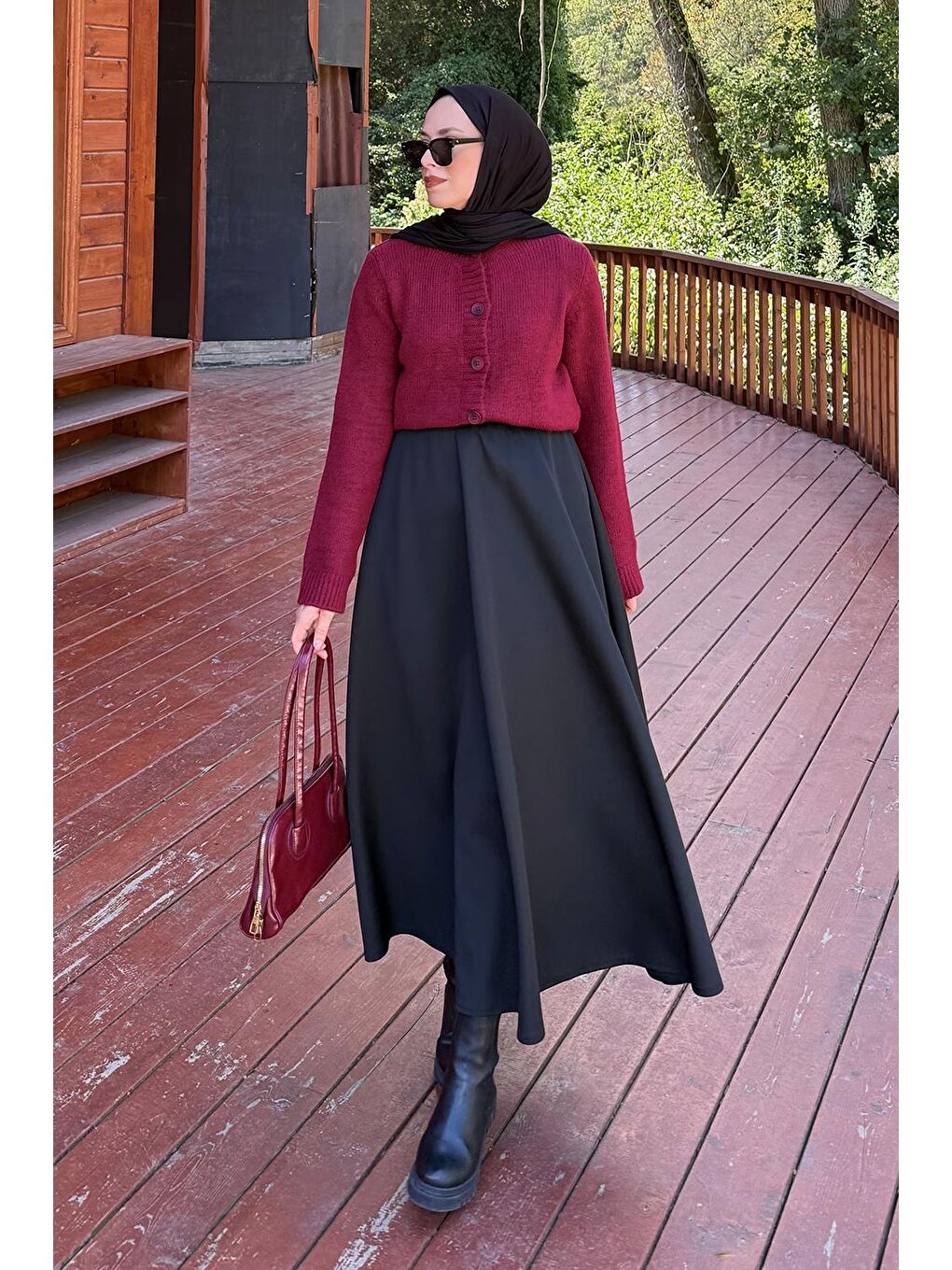 Bisiklet Yaka Kısa Hırka Bordo