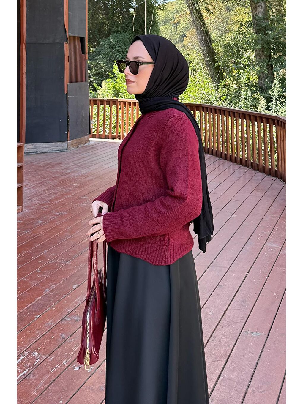 Bisiklet Yaka Kısa Hırka Bordo-1