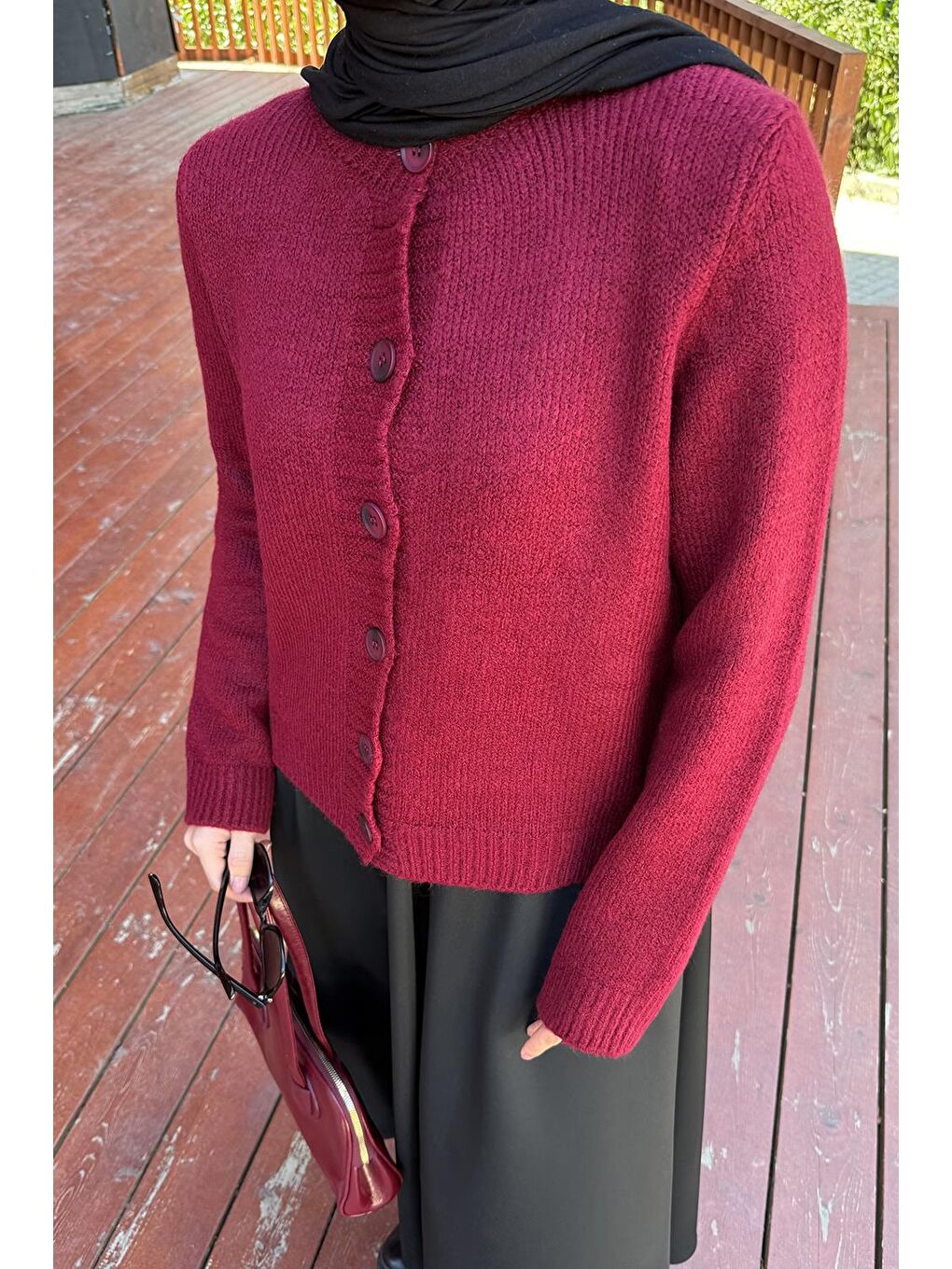 Bisiklet Yaka Kısa Hırka Bordo-2