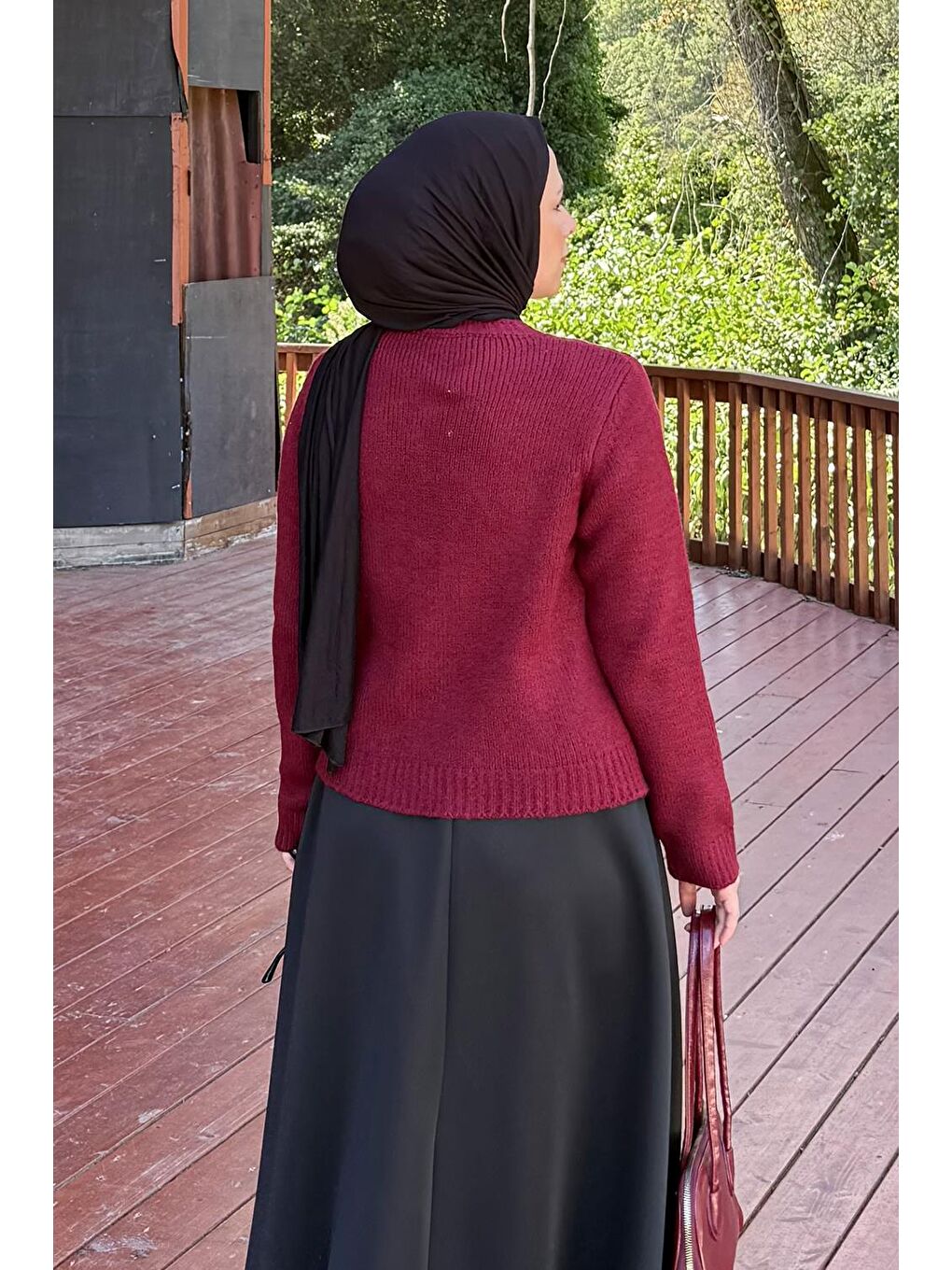 Bisiklet Yaka Kısa Hırka Bordo-3