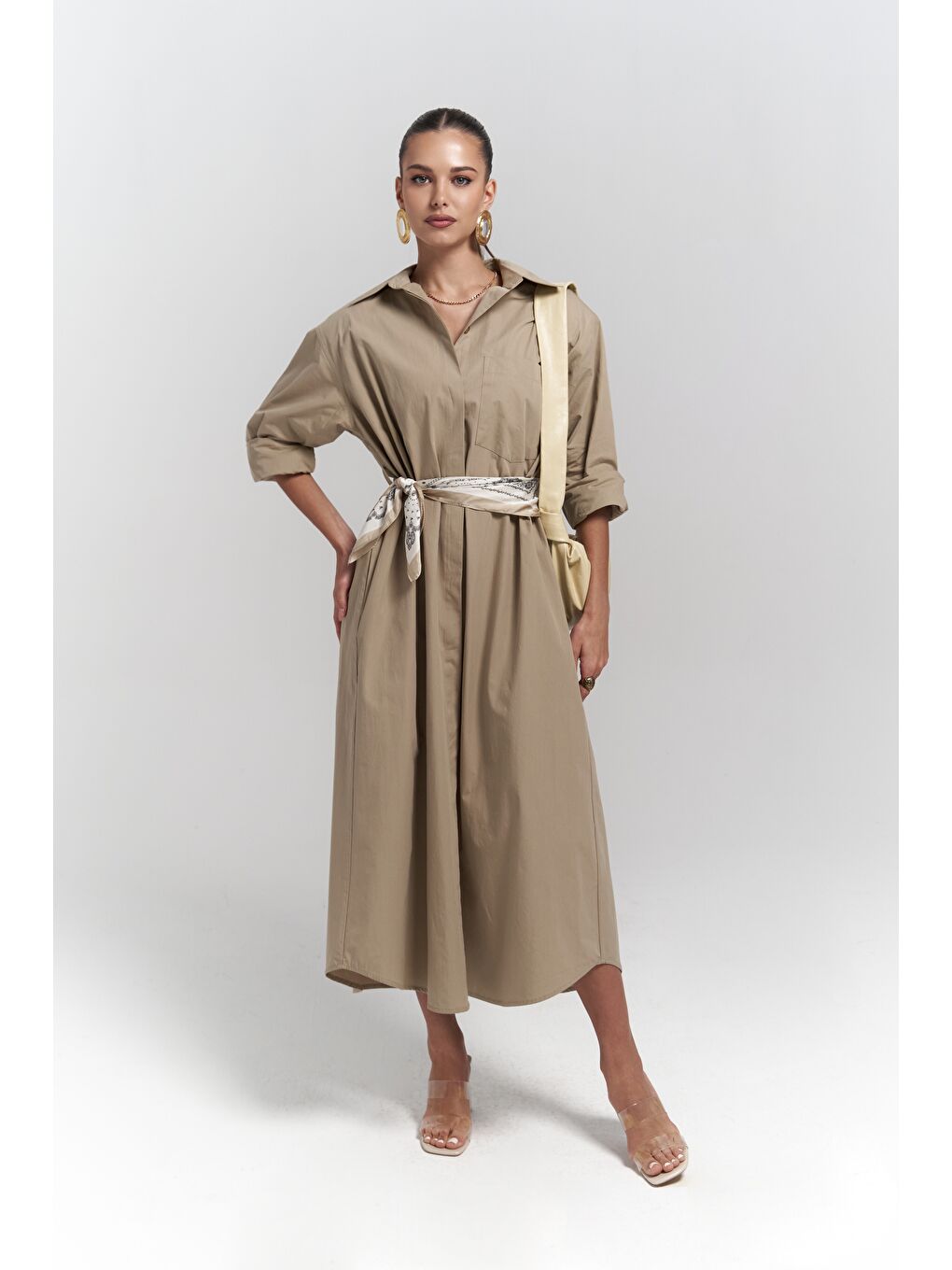 Bej Belsay Trençkot Taş Elbise-1