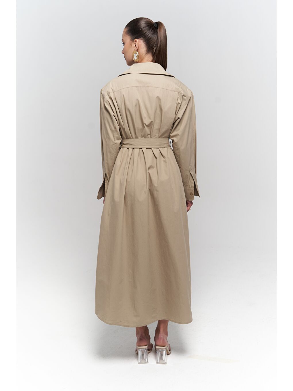 Bej Belsay Trençkot Taş Elbise-3