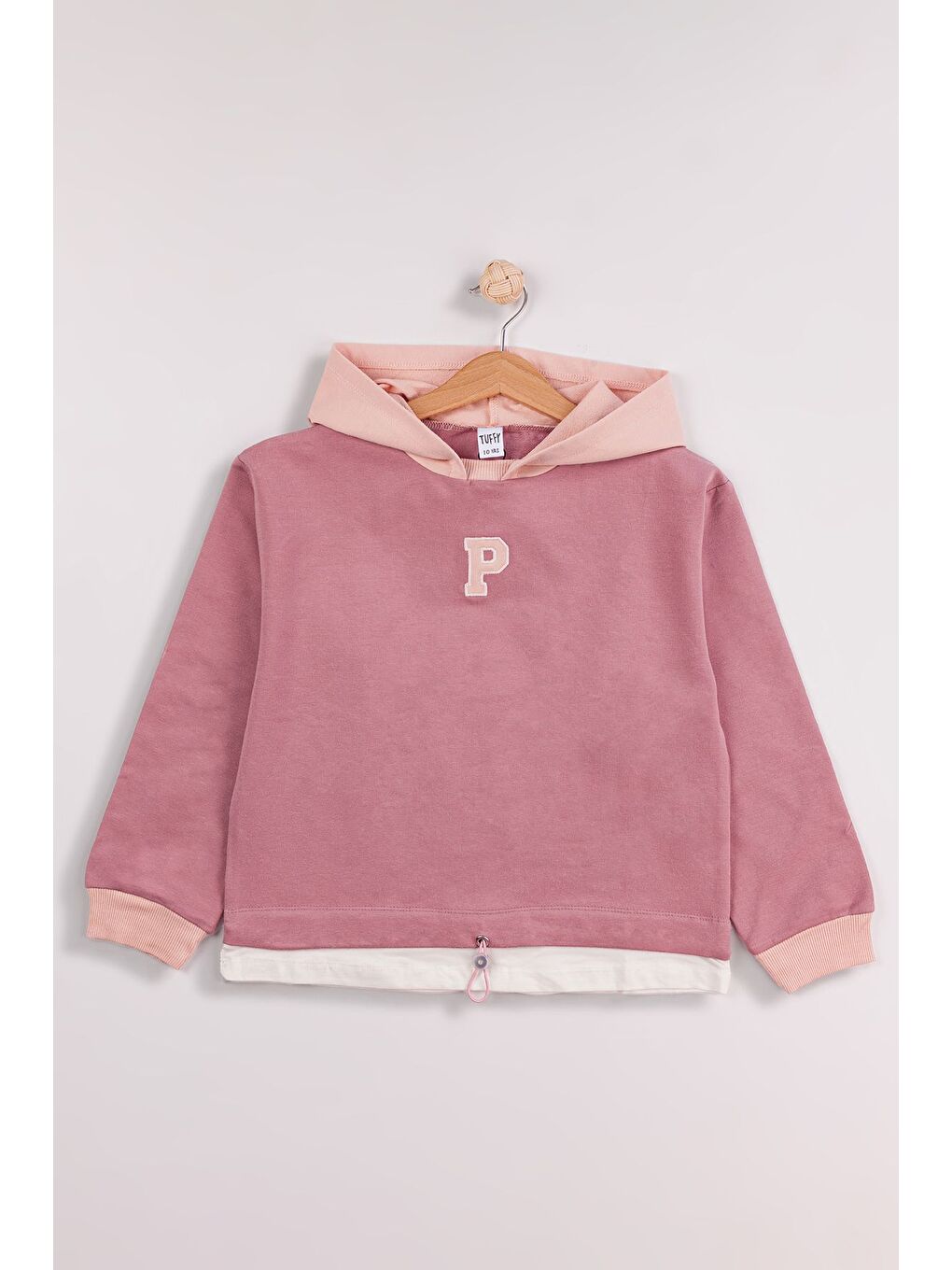 Pembe Kız Çocuk Orta Kalınlıkta P Nakışlı Kapüşonlu Sweatshirt