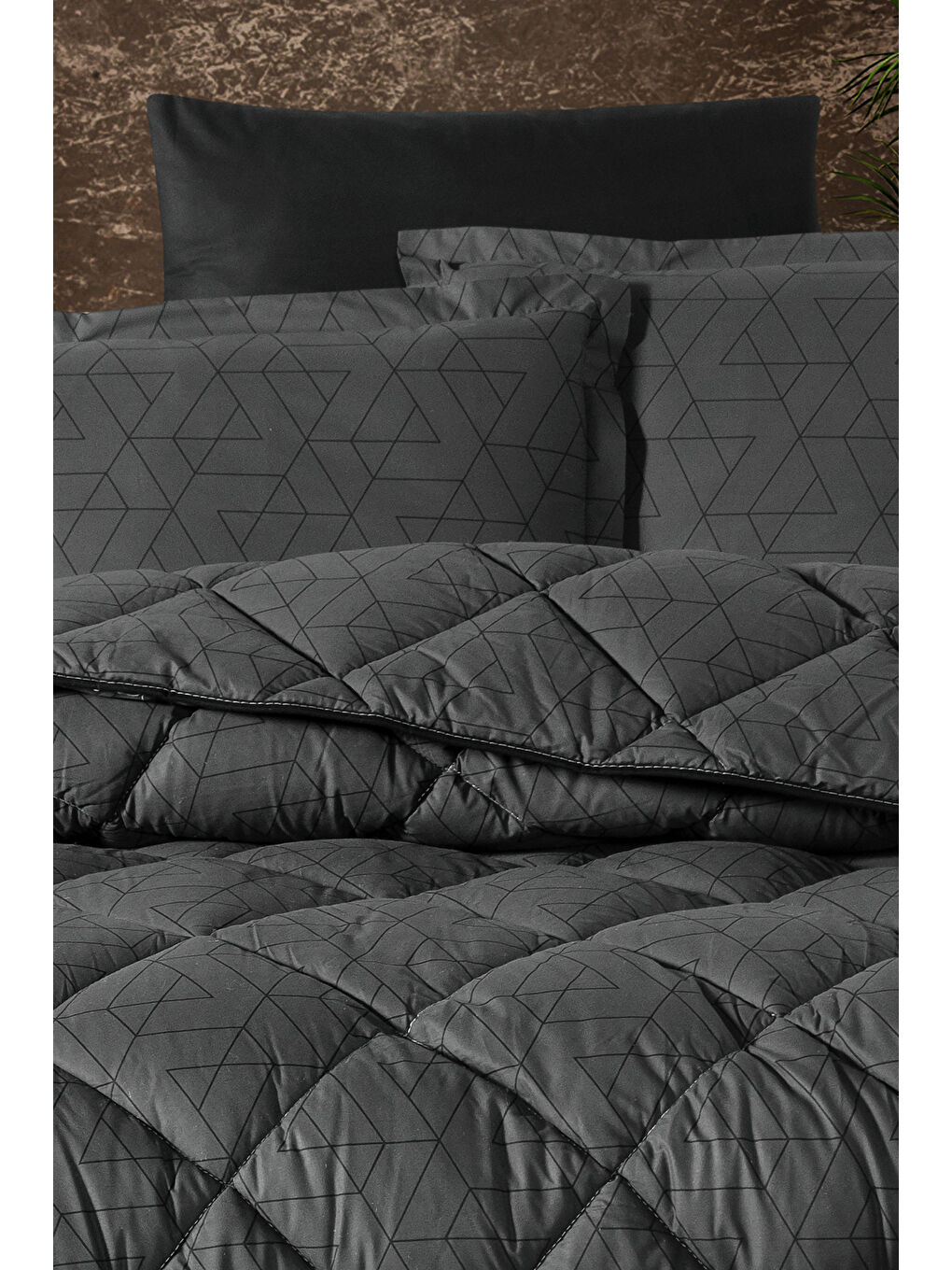 %100 Pamuk Çift Kişilik Uyku Seti̇ Monza Antrasit-3