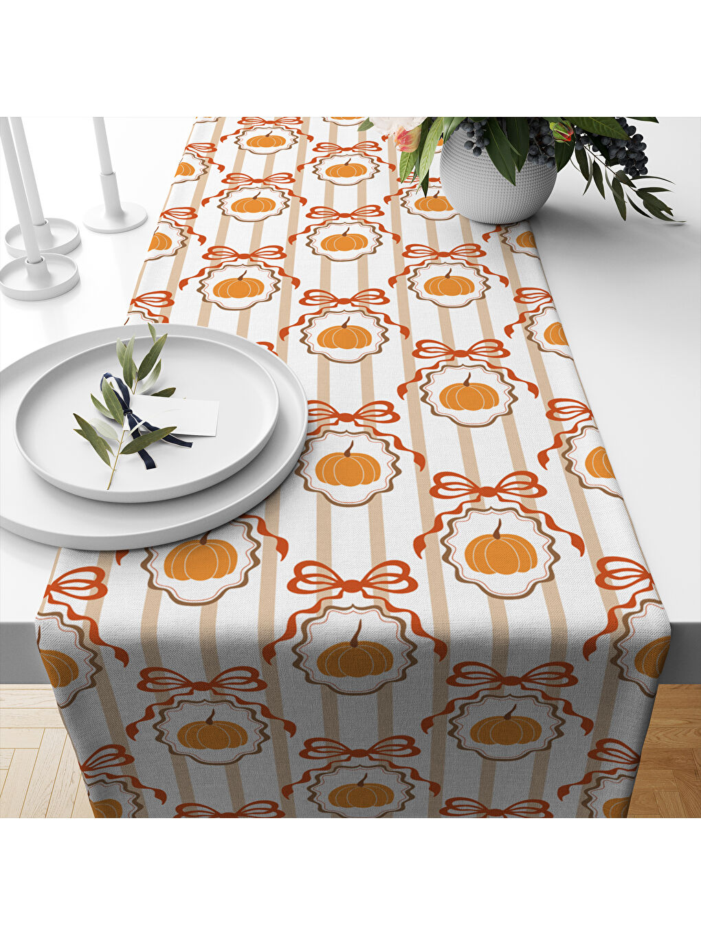 Karışık Sonbahar Desenli 40x140 cm Kadife Masa Örtüsü Runner-1