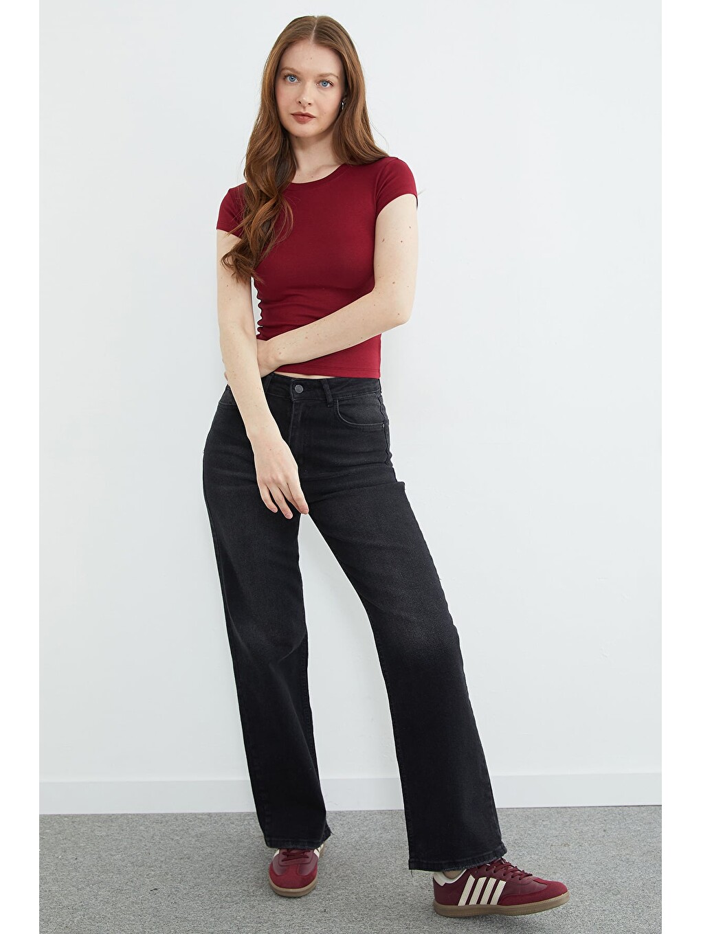 Bordo Basic Bisiklet Yaka Tişört-3