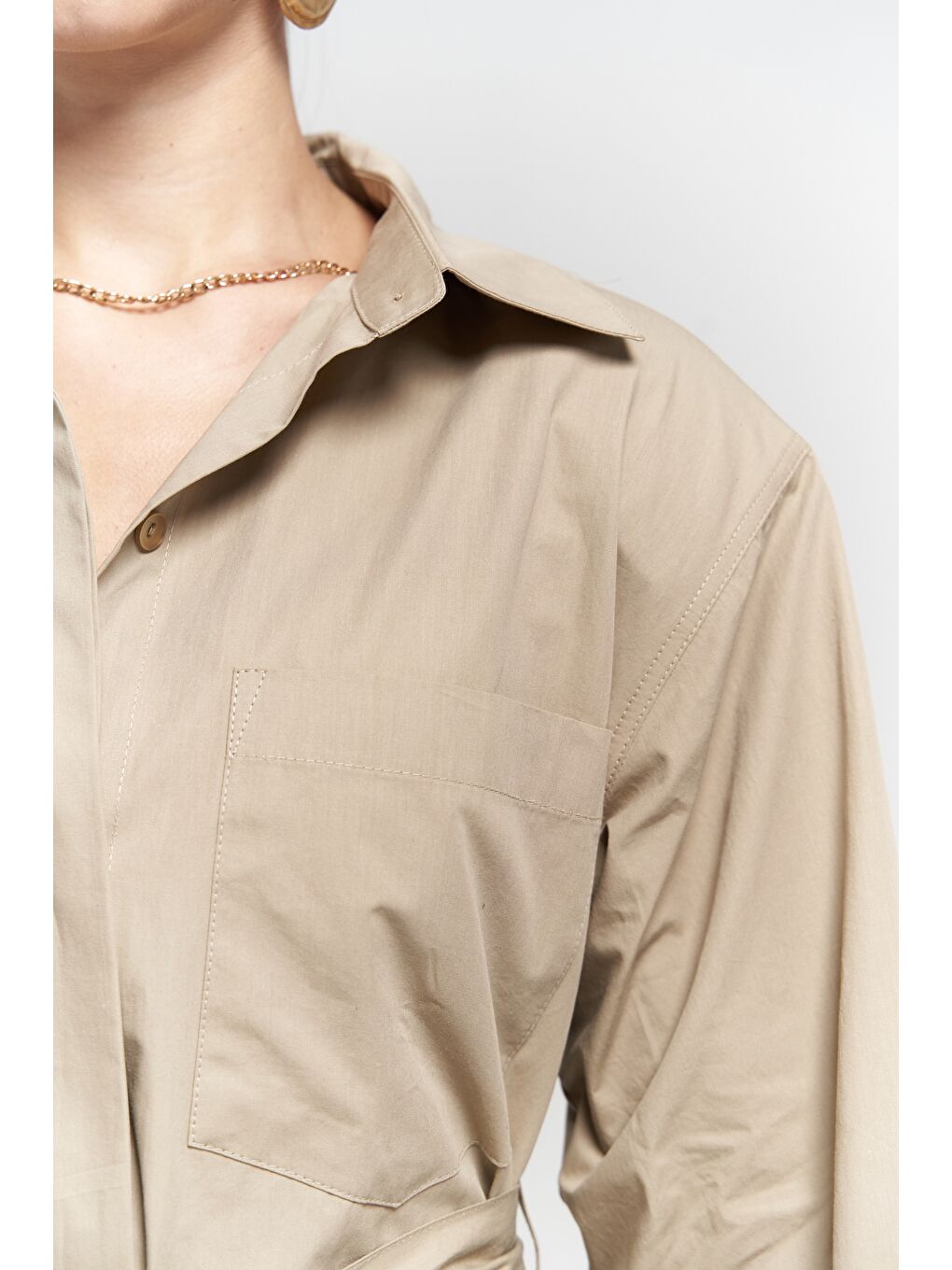 Bej Belsay Trençkot Taş Elbise-5