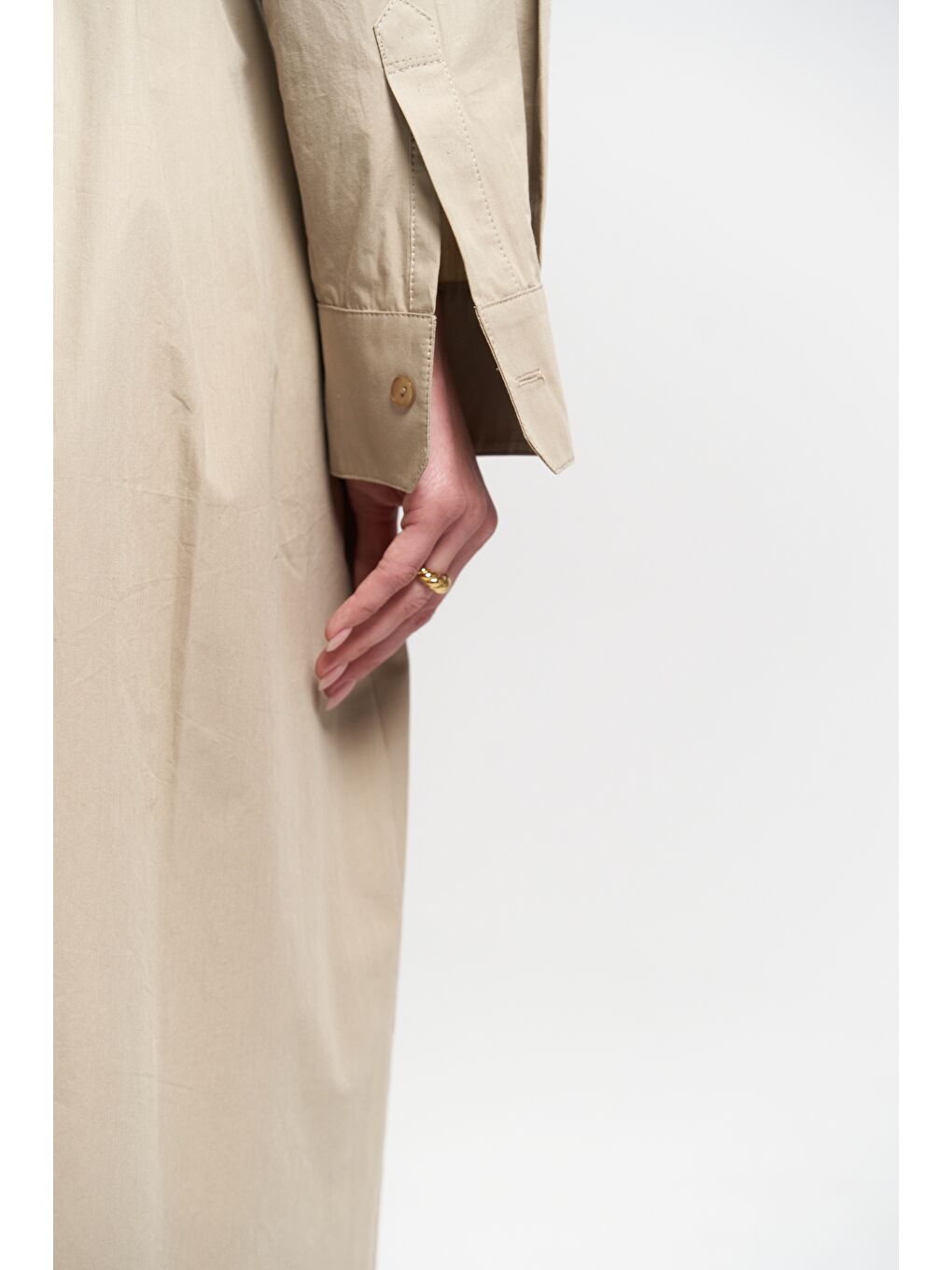 Bej Belsay Trençkot Taş Elbise-6