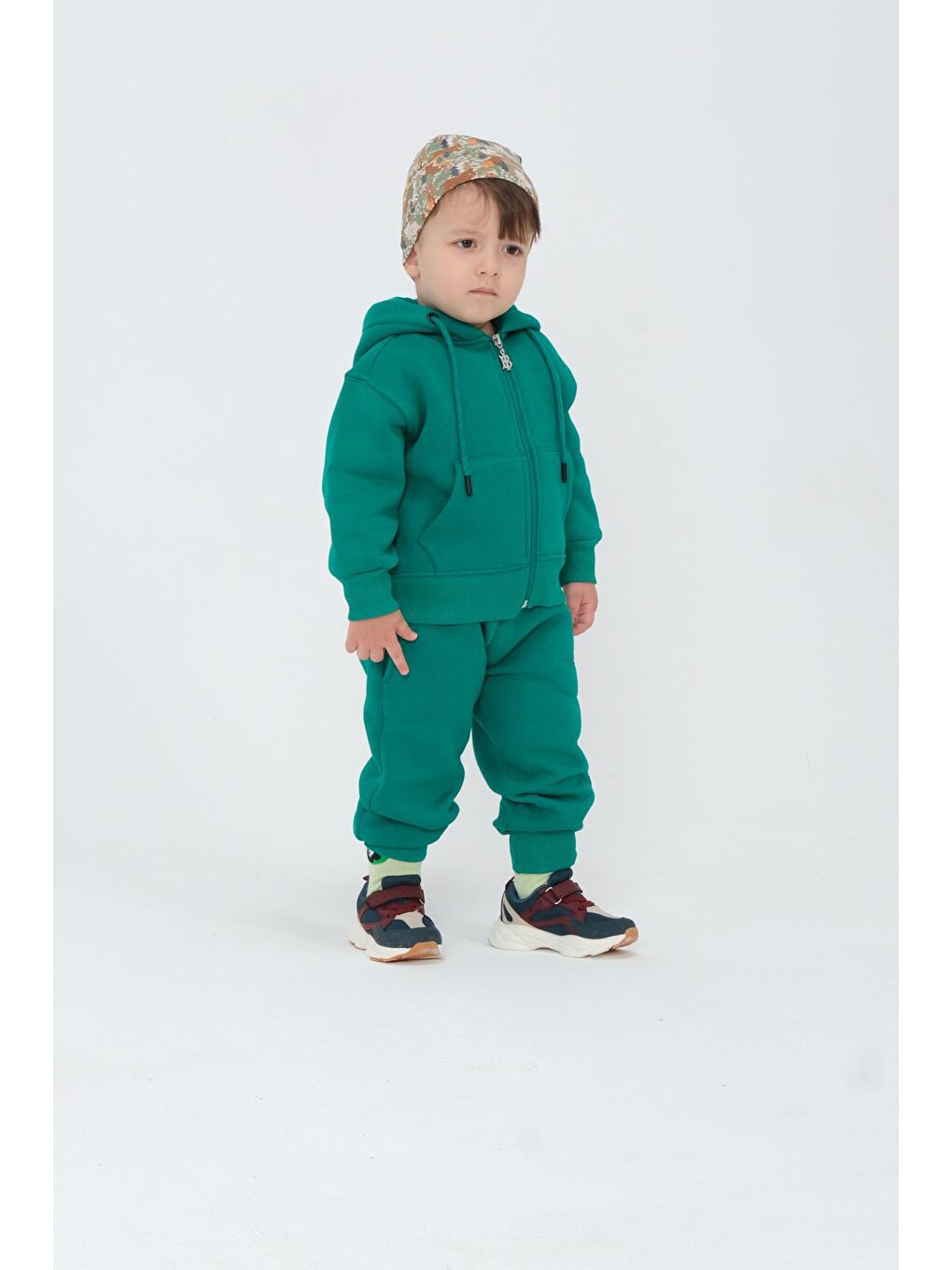 Yeşil Erkek Çocuk Kapüşonlu Eşofman Takımı-5