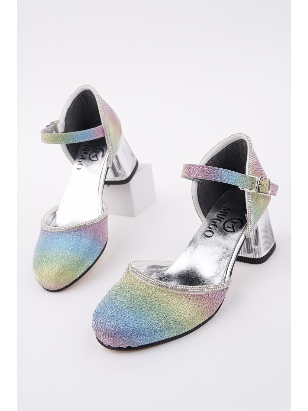 Mor ELSE Bilekten Bağlamalı Simli Kız Çocuk Kısa Topuklu Ayakkabı