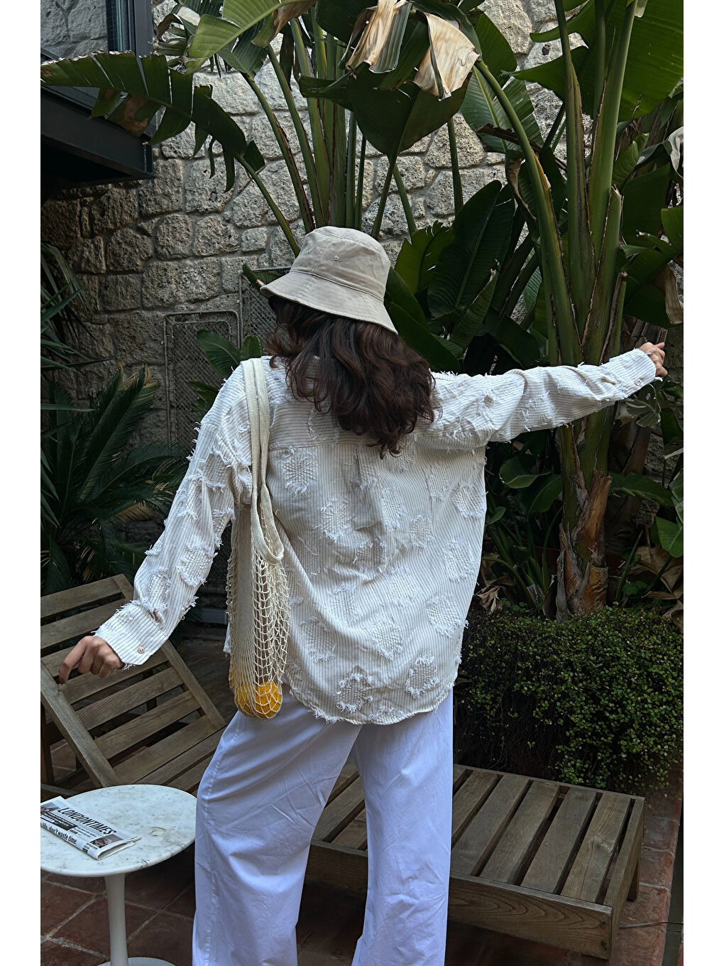 Kadın Bej Eskitme Detay Gömlek 0999-25010-3