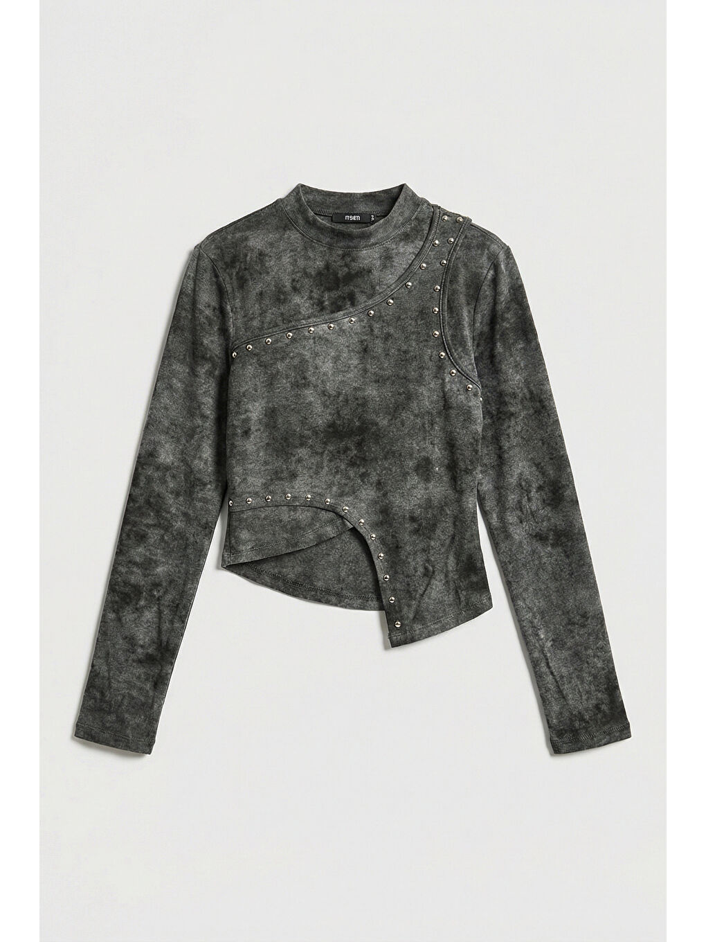 Kadın Antrasit Gri w5 Asimetrik Kesim Drop Detaylı Özel Tasarım Crop Top-3