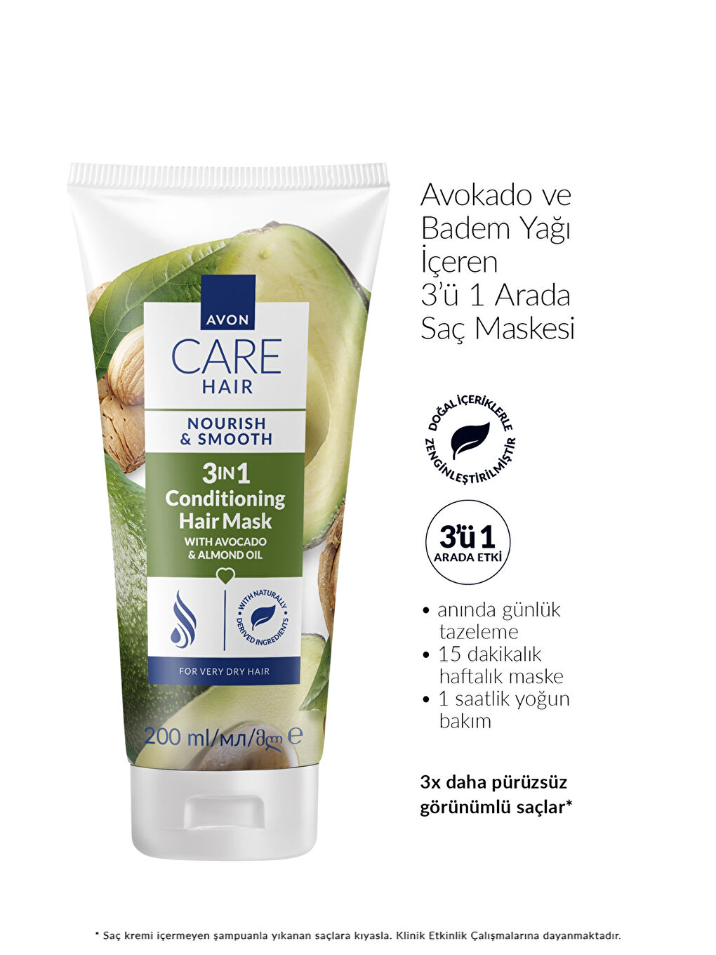 Care Avokado ve Badem Yağı İçeren 3’ü 1 Arada Saç Maskesi 200ml-1