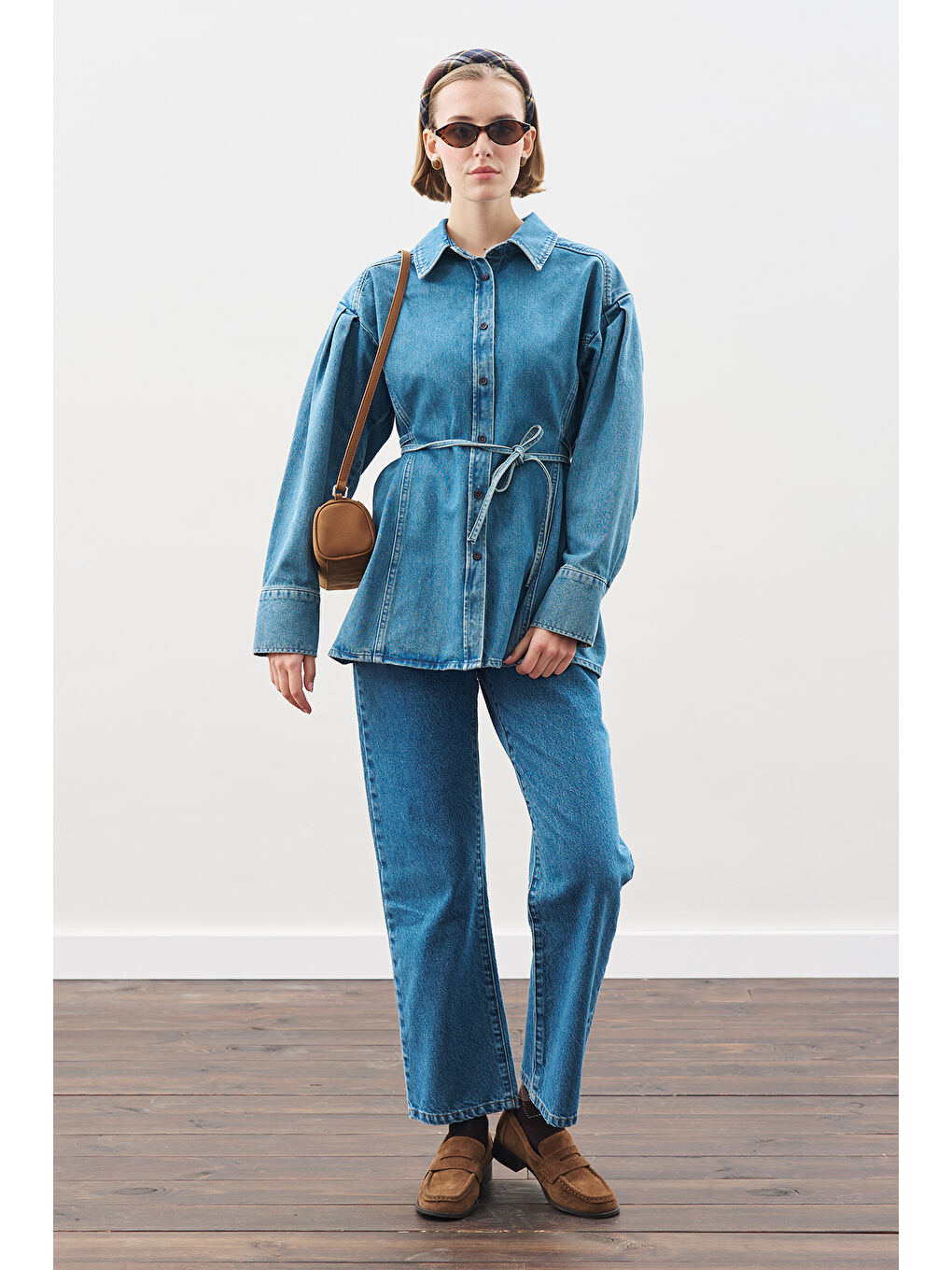 Bağlama Detaylı Denim Gömlek Mavi-1