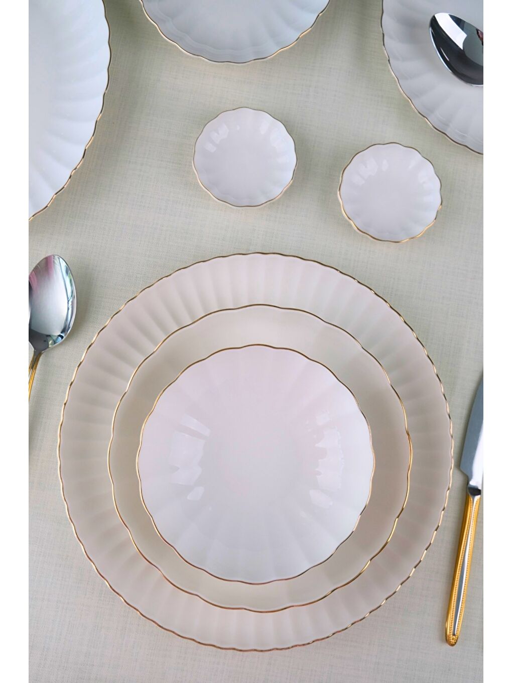 Ekru Kütahya Porselen Bone Luz Form Yemek Takımı Altın 32 Parça 6 Kişilik-6