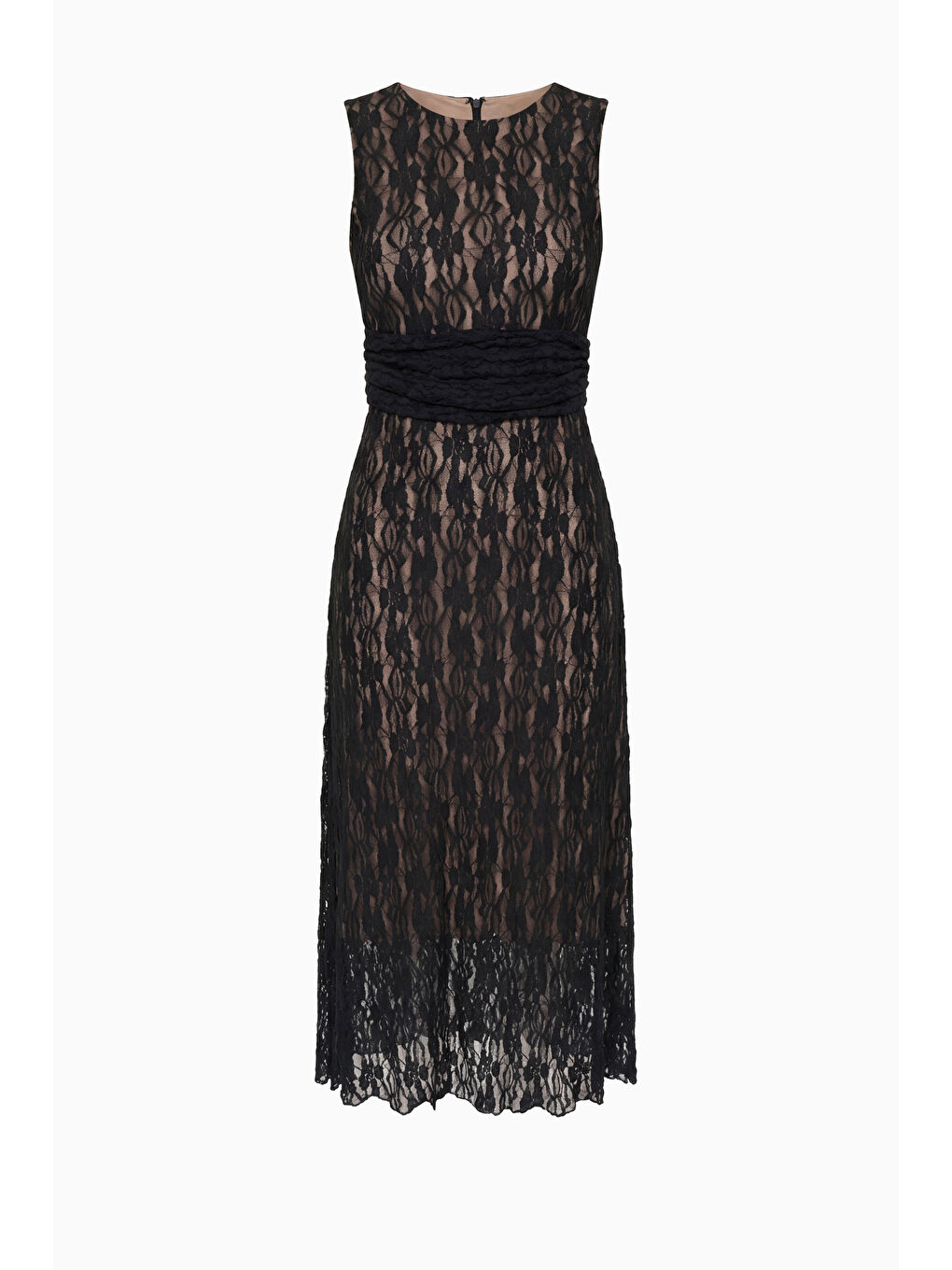 Kadın Siyah Bisiklet Yaka Dantel Detaylı Midi Davet Elbisesi-6