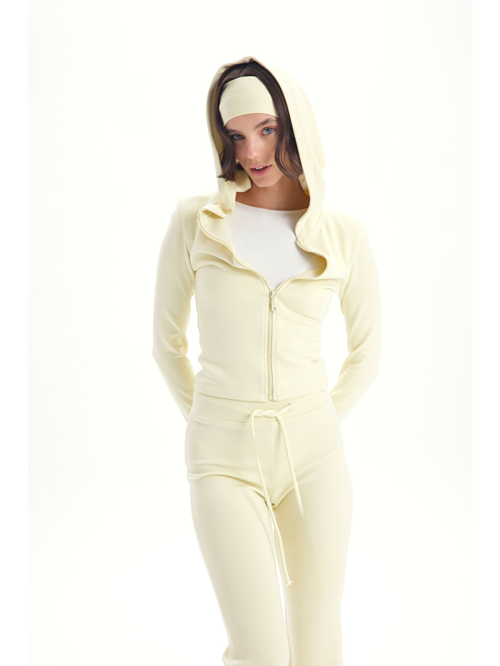 Miyon Bandana Detay Sarı Kapüşonlu Takım-5