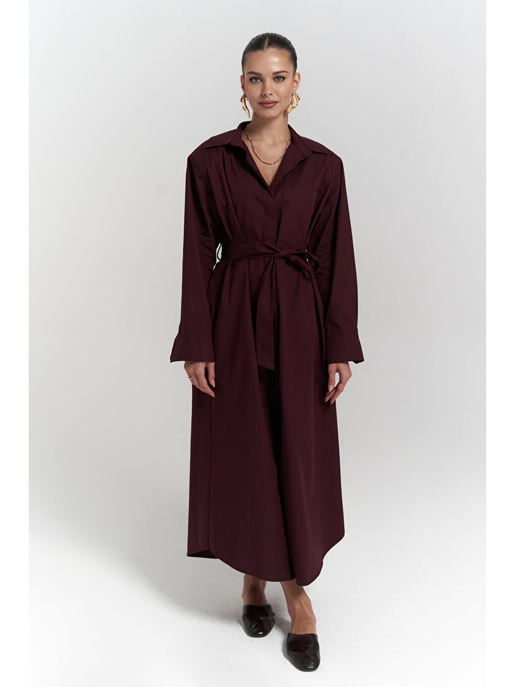 Belsay Trençkot Bordo Elbise-1