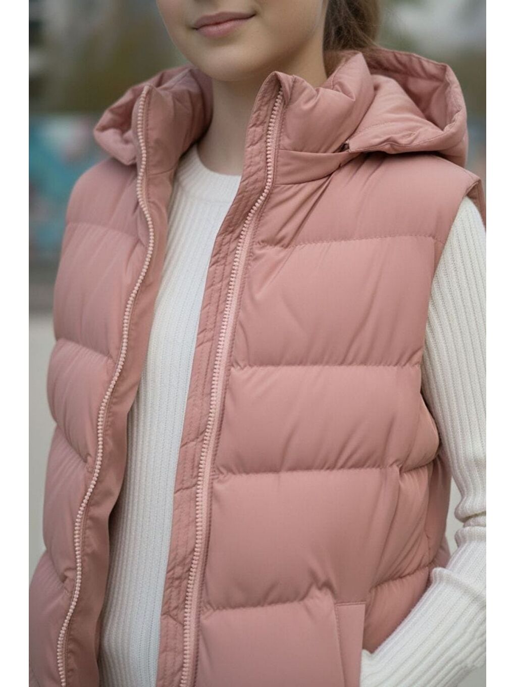 Pembe Kız Çocuk Kapüşonlu Şişme Yelek-4