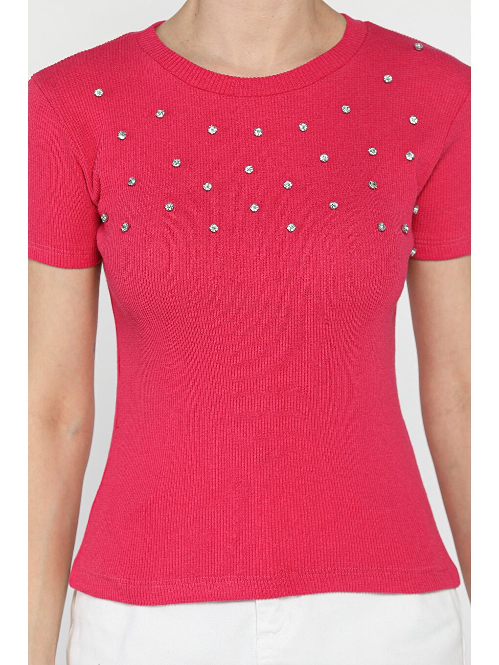 Fuşya Taşlı Kadın Kaşkorse Bluz-2