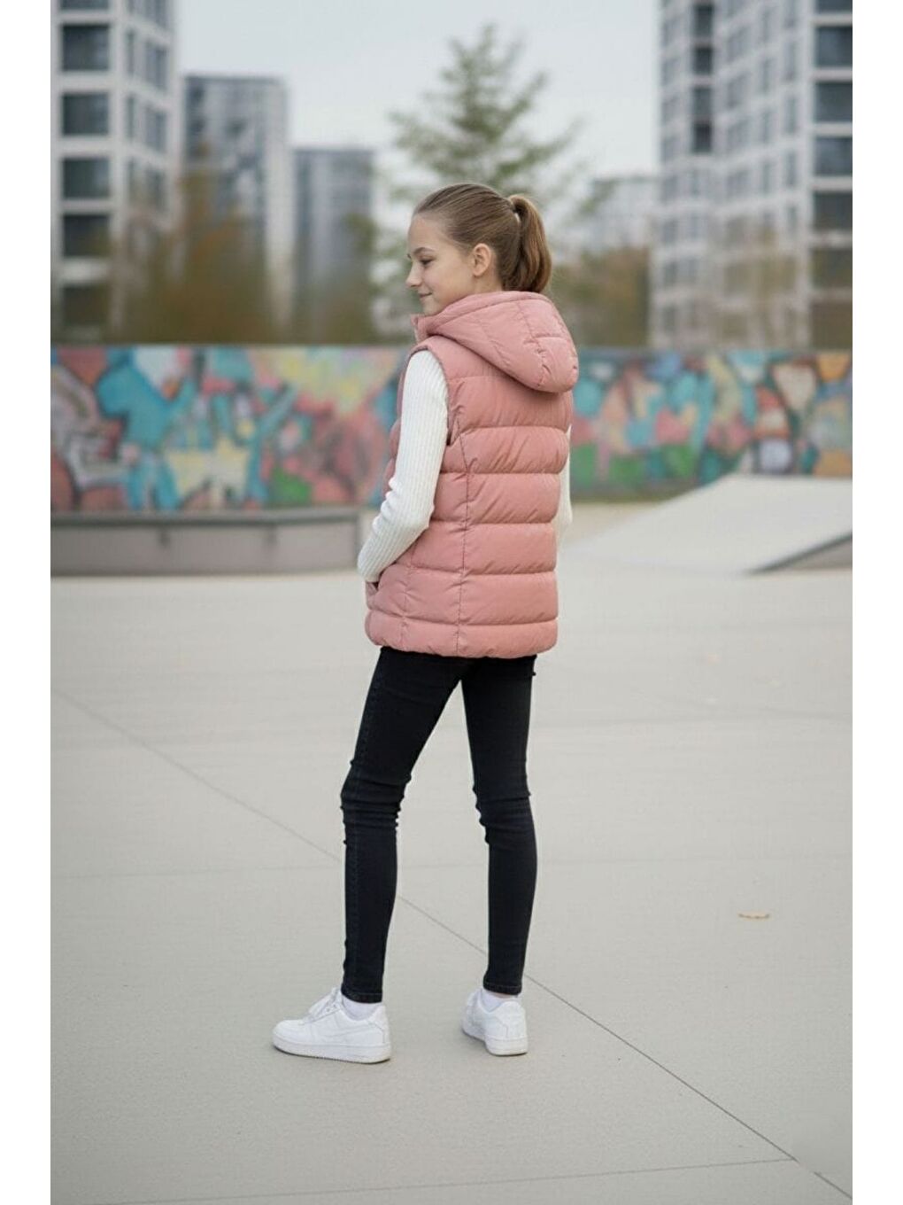 Pembe Kız Çocuk Kapüşonlu Şişme Yelek-5
