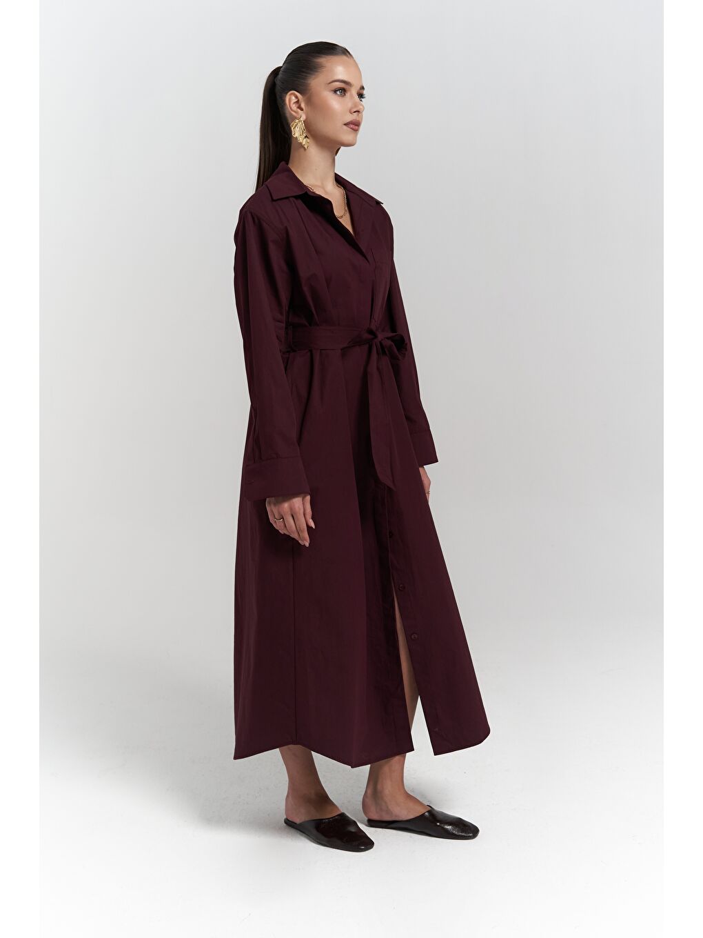 Belsay Trençkot Bordo Elbise-2
