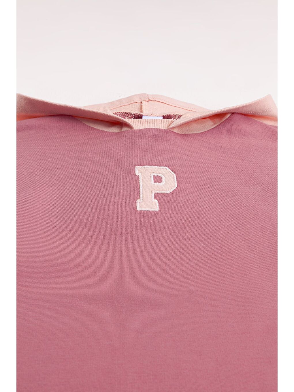 Pembe Kız Çocuk Orta Kalınlıkta P Nakışlı Kapüşonlu Sweatshirt-2