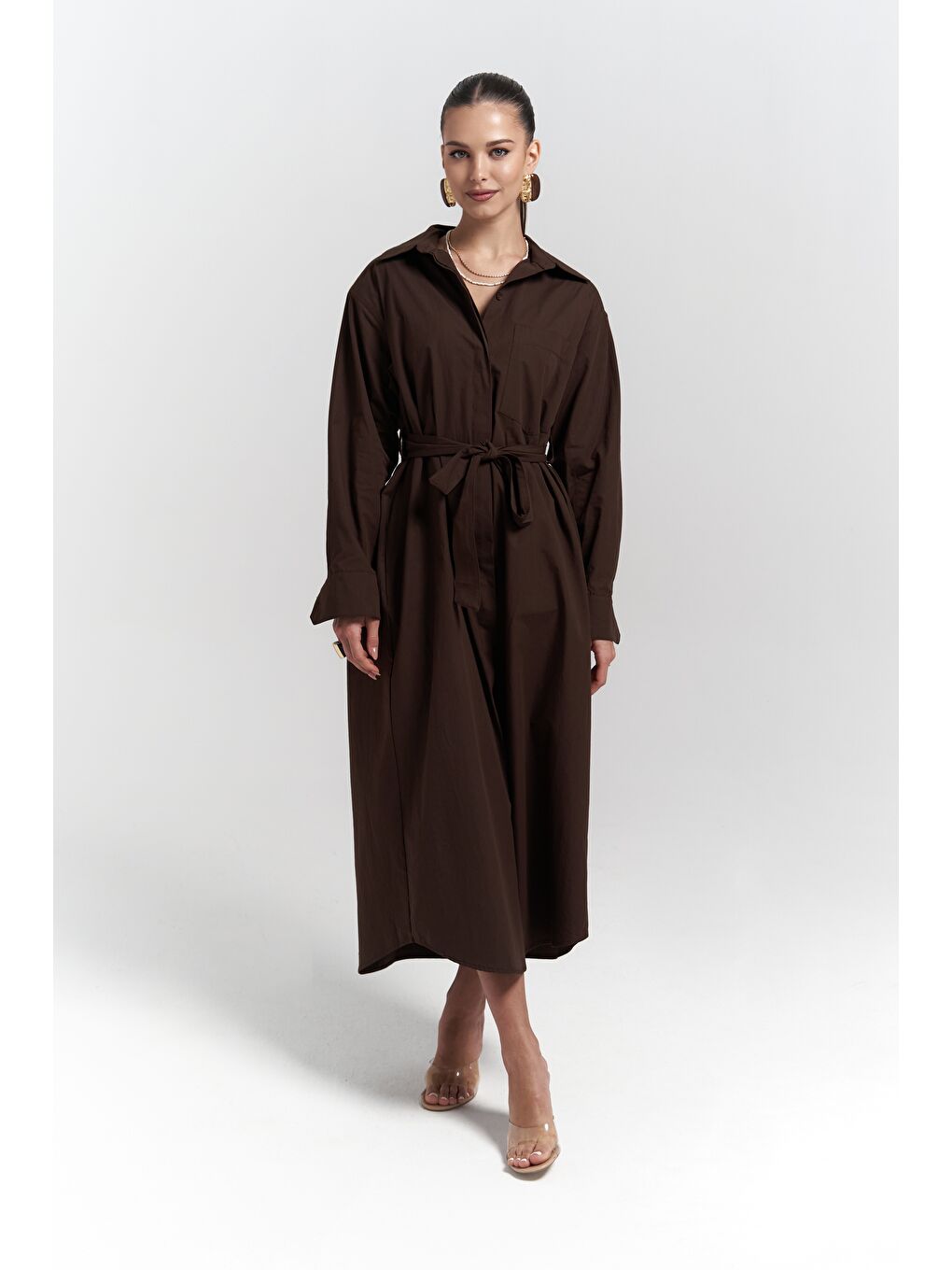 Kahverengi Belsay Trençkot Kahve Elbise-1