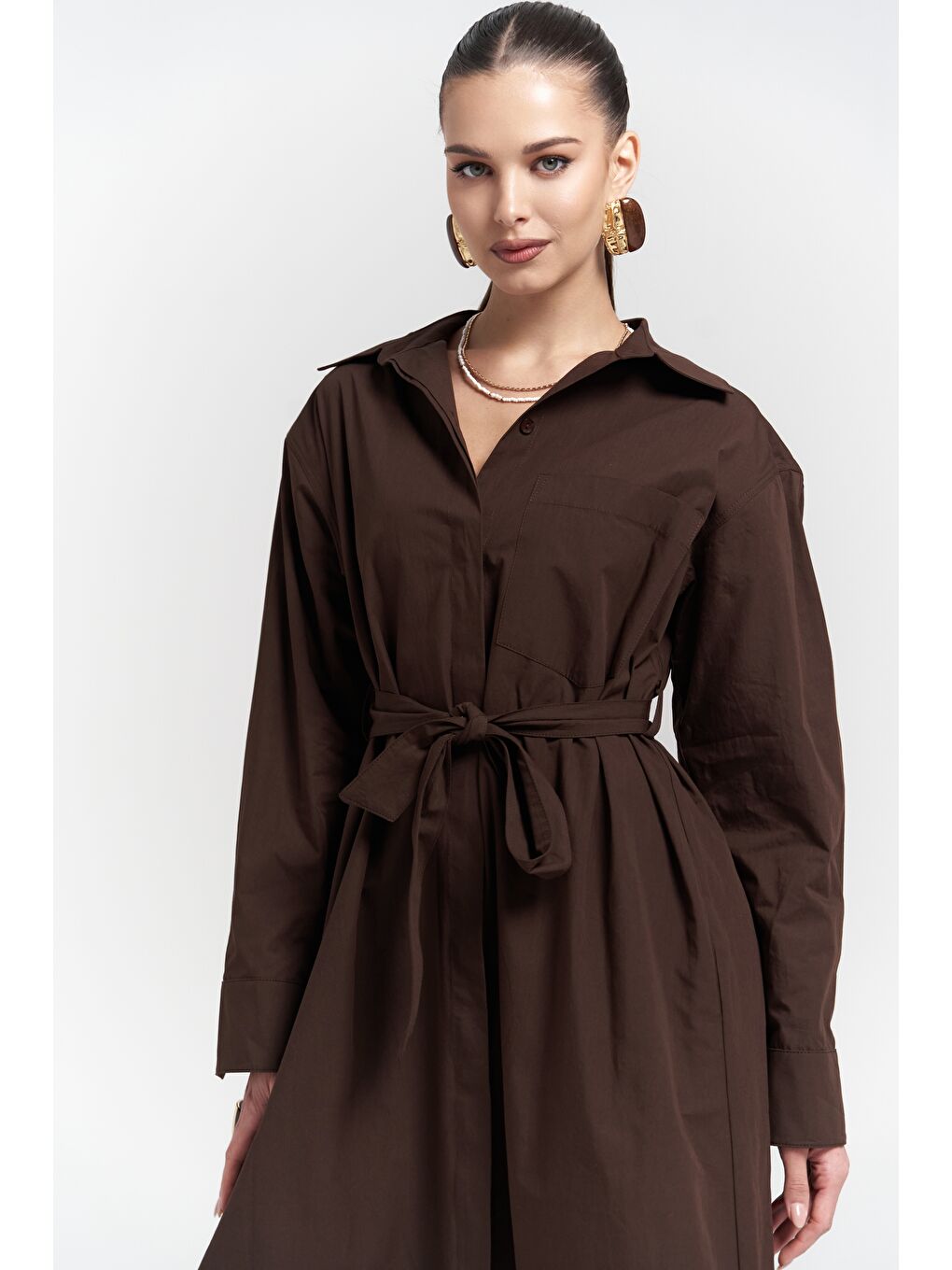 Kahverengi Belsay Trençkot Kahve Elbise-3