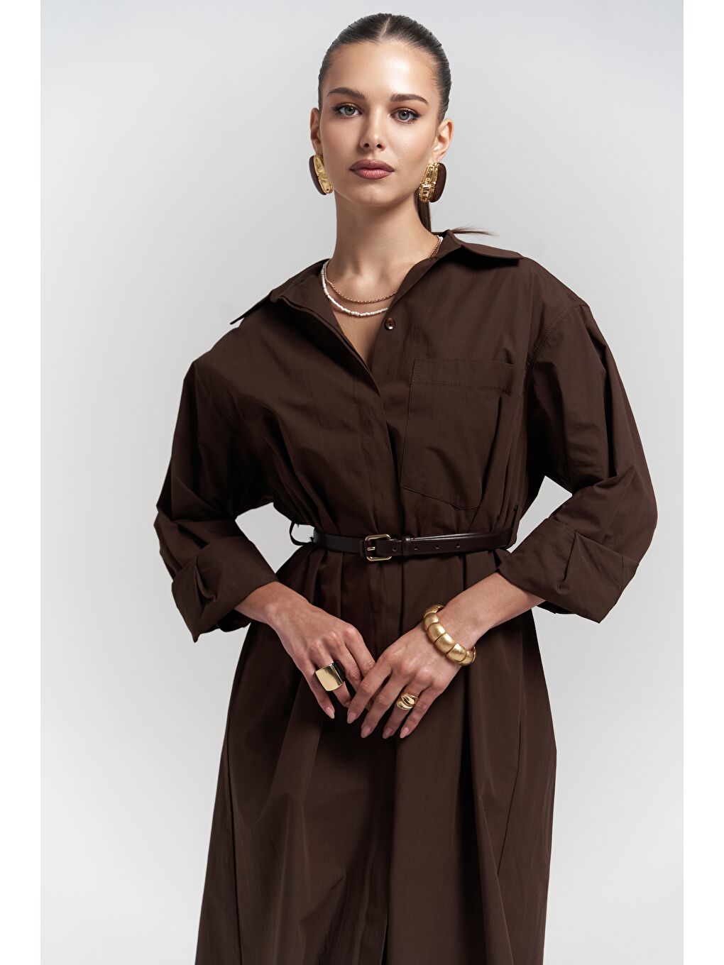 Kahverengi Belsay Trençkot Kahve Elbise-4