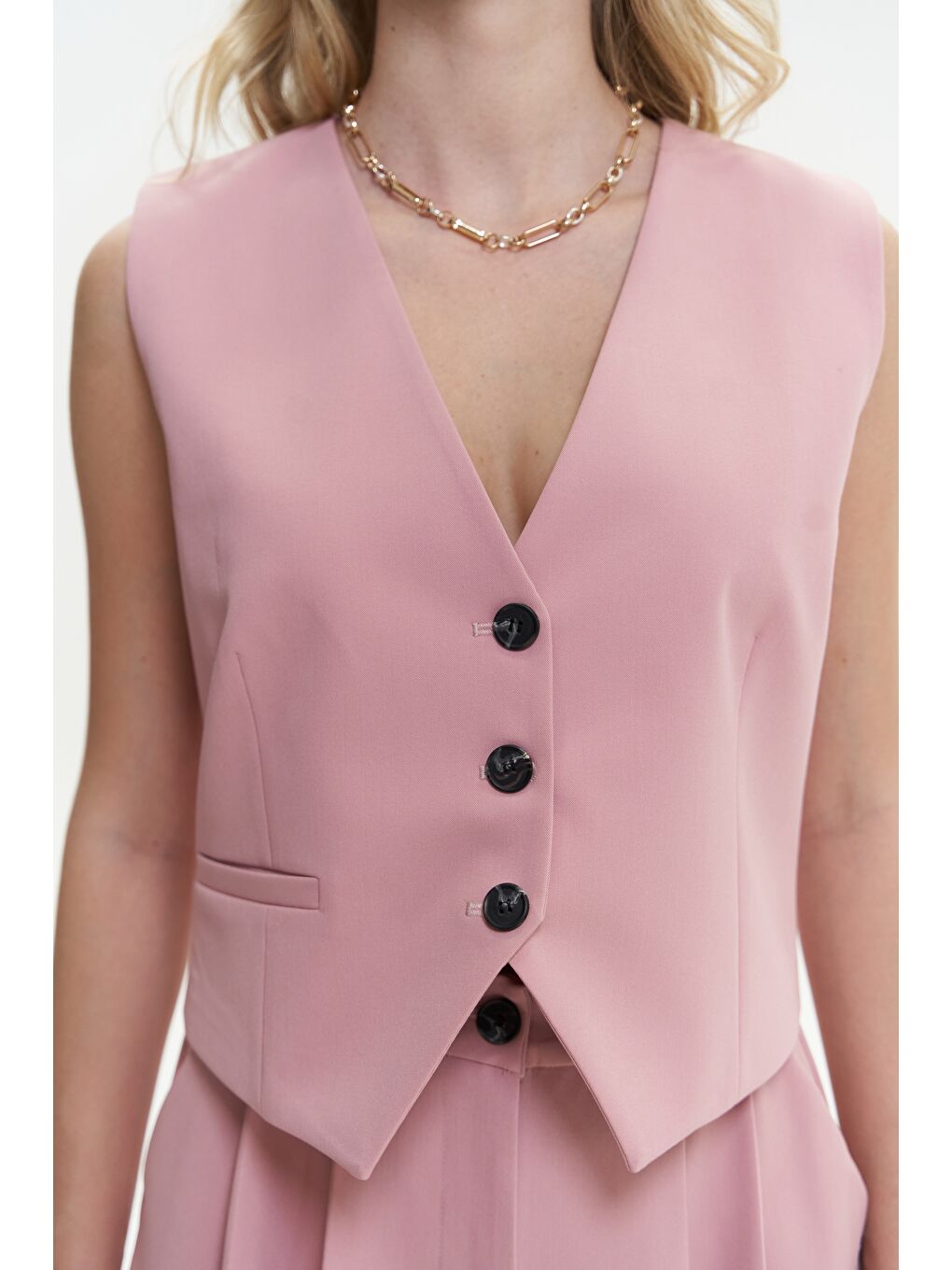 Mai Collection Kaylee Pembe Üçgen Detay Kısa Yelek - 5