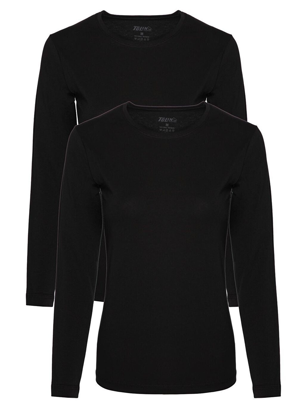 Bisiklet Yaka Uzun Kollu Kadın Pamuklu Elastanlı Siyah Fanila 2'li 6217S