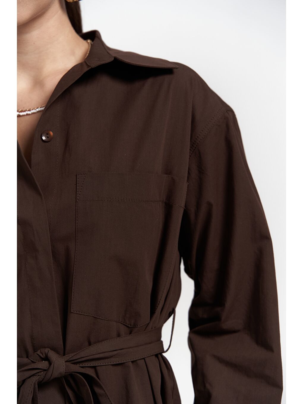 Kahverengi Belsay Trençkot Kahve Elbise-6