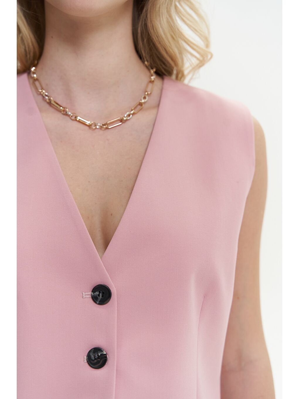 Mai Collection Kaylee Pembe Üçgen Detay Kısa Yelek - 6